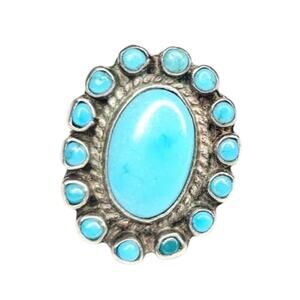 Vintage Zuni Turquoise Snake Eye and Cluster Sterling Silver Ring